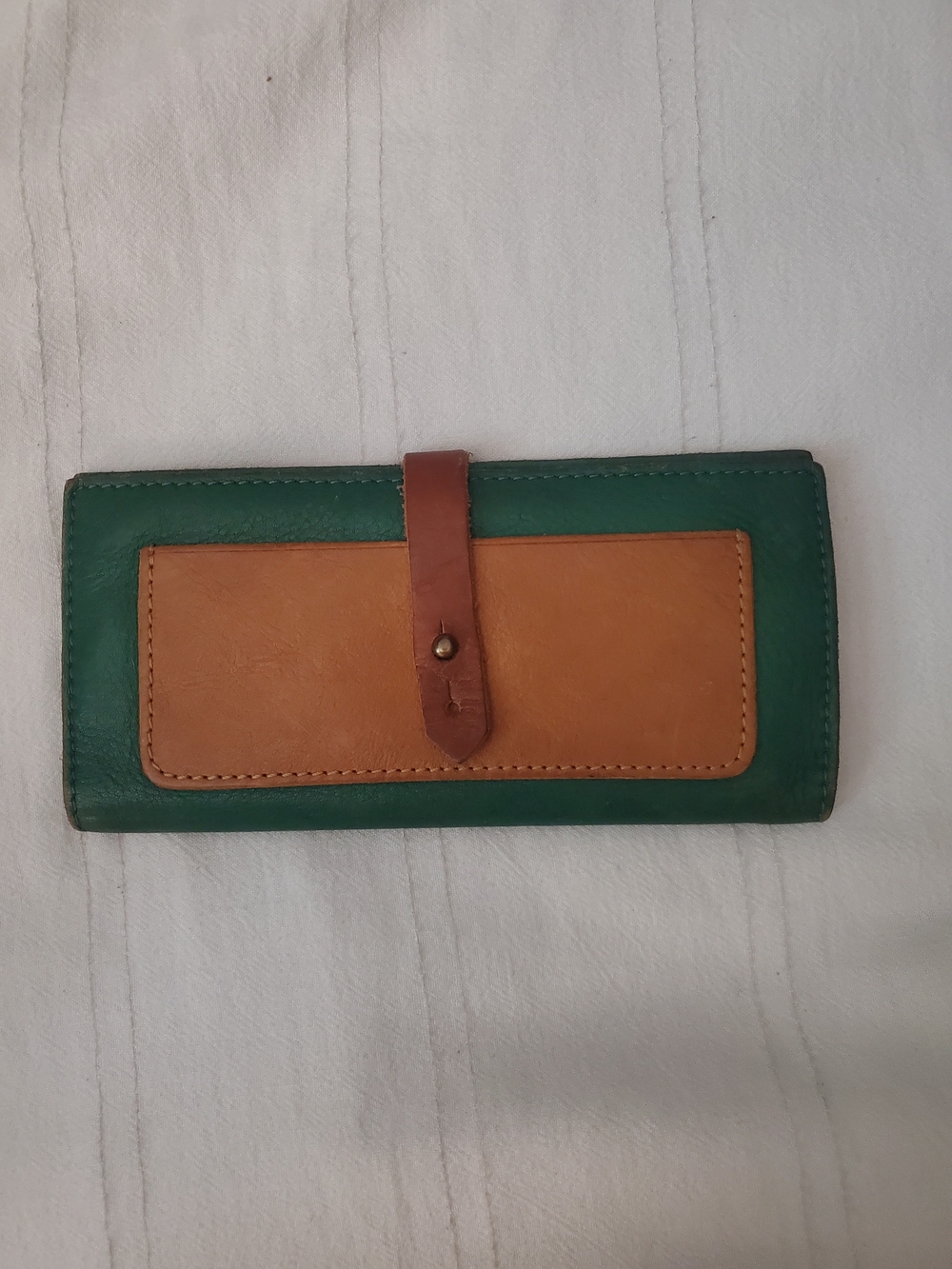 Madewell Post Green and Yellow Tan Leather Wallet